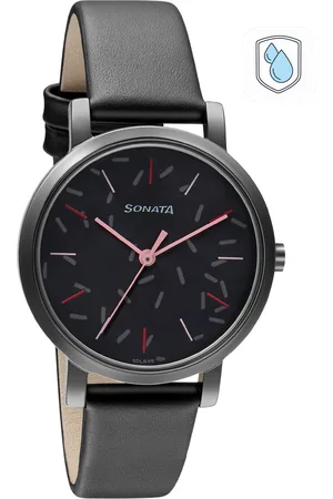 Sonata Women Black Brass Dial Analogue Watch 8164NL05