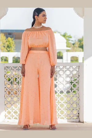 Kohsh Embellished Off-Shoulder Crop Top With Palazzo Co-Ords