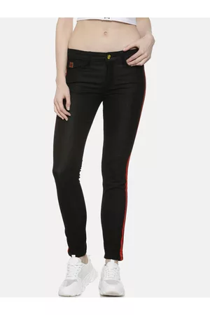 Campus Women Black & Red Super Skinny Fit High-Rise Clean Look Jeans