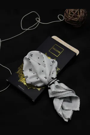 PELUCHE Men White & Black Printed Pocket Square