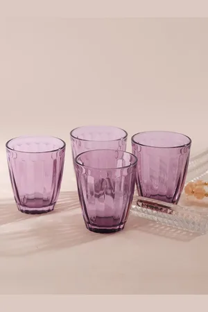 Pure Home and Living Purple 4 Pcs Linear Textured Water Or Juice Glass Tumblers