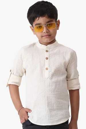 Jilmil Boys Mandarin Collar Roll-up Sleeves Opaque Cotton Casual Shirt