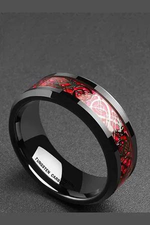 Meenaz Men Pack Of 2 Silver-Plated Dragon Design Enameled Stainless Steel Finger Ring
