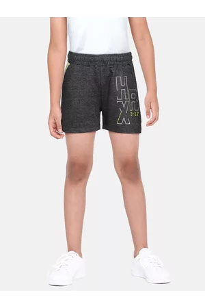 HRX Boys Black Melange Effect Typography Printed Lifestyle Cotton Shorts