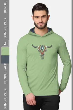 bullmer Men Pack of 2 Green & Grey Long Sleeves T-shirt