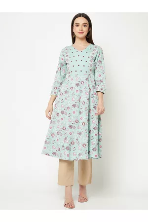 IMARA Floral Printed Round Neck Anarkali Kurta