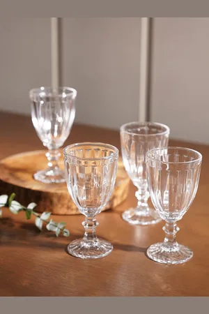 Pure Home and Living Transparent 4 Pieces Clear Ribbed Wine Glasses