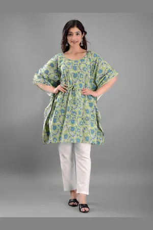 Kalini Floral Printed Flared Sleeve Cotton Kaftan Dress