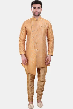 Avaeta Floral Printed Mandarin Collar Asymmetric Sherwani With Patiyala