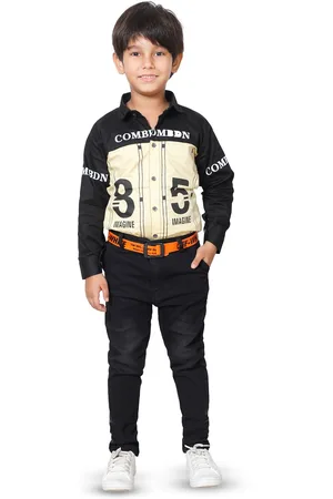 DKGF FASHION Boys Yellow & Black Printed T-shirt with Trousers