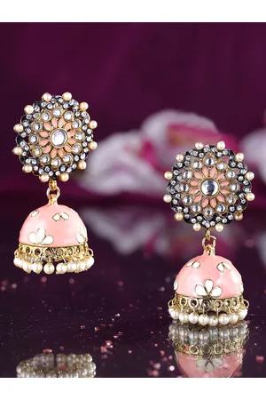 Yellow Chimes Woman Gold-Toned Floral Jhumka Earring