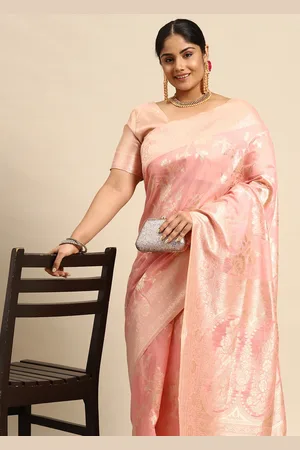 Sztori Floral Zari Linen Blend Banarasi Saree