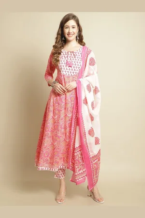Pistaa Floral Yoke Design Gotta Patti Pure Cotton Kurta With Trousers & With Dupatta