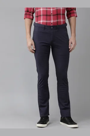 V Dot Men Checked Slim Fit Mid-Rise Casual Trousers