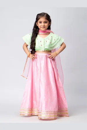 HERE&NOW Girls Embroidered Ready to Wear Lehenga & Blouse With Dupatta