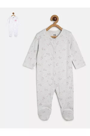 MINI KLUB Girls Set Of 2 Printed Cotton SleepSuit