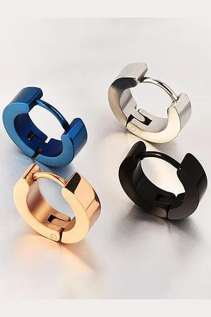 Meenaz Men Set Of 4 Silver-Plated Circular Hoop Earrings