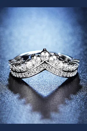 Jewels Galaxy Silver-Plated American Diamond-Studded V-Shaped Adjustable Finger Ring