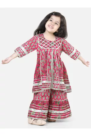 BownBee Girls Floral Printed Pure Cotton Kurta with Sharara