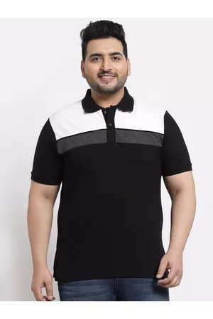 Kalt Men Black & White Colourblocked Polo Collar T-shirt