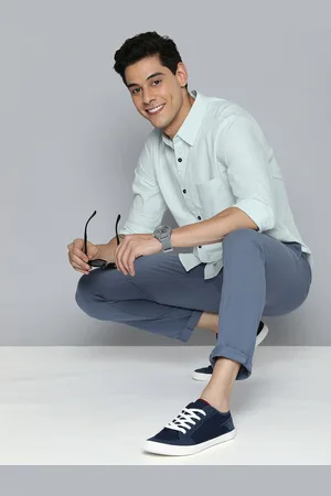 HARVARD Men Blue Solid Pure Cotton Casual Shirt