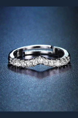 Jewels Galaxy Silver-Plated American Diamond Studded V-Shaped Finger Ring