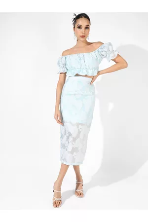 Campus Blue Embroidered Top & Skirt