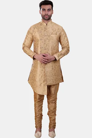 Avaeta Floral Printed Mandarin Collar Asymmetric Sherwani With Patiyala