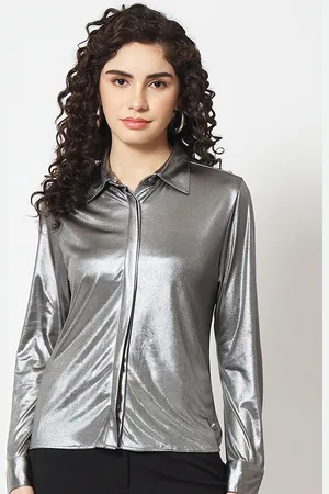 BEATNIK Long Sleeves Flap Placket Metallic Casual Shirt