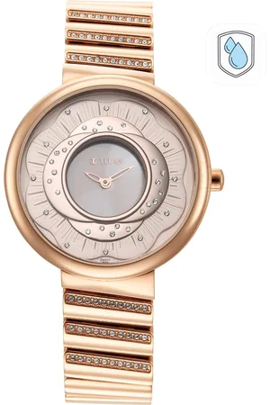 Titan Women Rose Gold-Toned Mother of Pearl Dial Bracelet Style Straps Analogue Watch