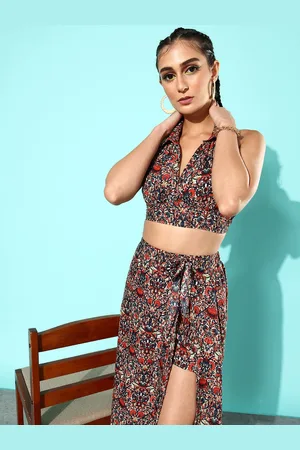 DressBerry Pretty Red Floral Printed Sarong Wraps Co-ord Set