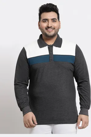 Kalt Men Plus Size Charcoal & White Colourblocked Polo Collar T-shirt