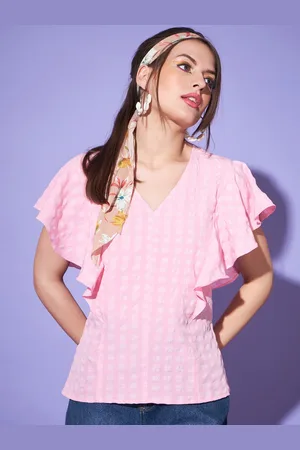 CHARMGAL Checked Flutter Sleeve Top