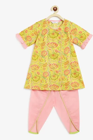 Campana Girls Ethnic Motifs Printed Angrakha Pure Cotton Kurta with Dhoti Pants