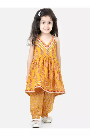 BownBee Girls Ethnic Printed Pure Cotton Kurta with Harem Pants