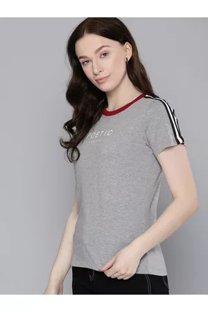 HARVARD Women Grey & White Typography Printed T-shirt
