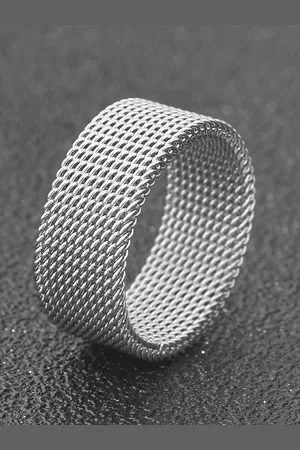 Meenaz Men Silver-Plated Textured Chain Designed Stainless Steel Finger Ring