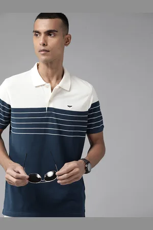 Park Avenue Men Striped Polo Collar Slim Fit T-shirt