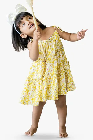 Jilmil Girls Floral Printed Shoulder Tie Up Tiered A-Line
