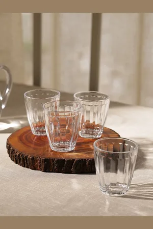 Pure Home and Living Transparent 4 Pieces Ribbed Textured Glass Tumblers