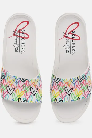 Skechers Women White CALI CHARM - TRUST LOVE Printed Sliders