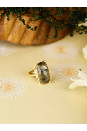 Berserk Gold Plated Baguette Labradorite Stone Studded Adjustable Finger Ring