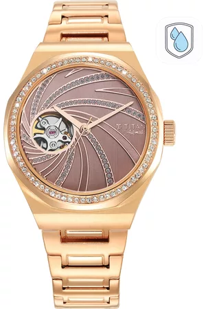 Titan Women Rose Gold-Toned Skeleton Dial & Gold Toned Stainless Steel Bracelet Style Straps Analogue Watch