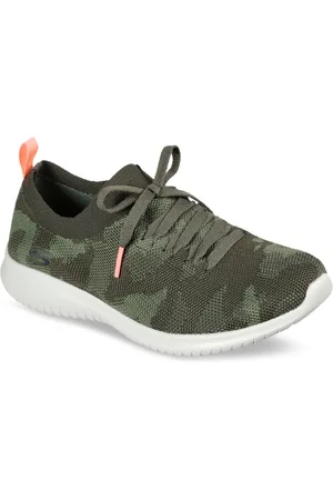 Skechers Women Green & White Woven Design Slip-On Sneakers