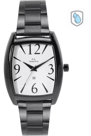 Maxima Men White Brass Dial & Black Bracelet Style Straps Analogue Watch 49942CAGB