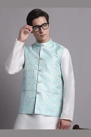 Jompers Straight Regular Kurta With Churidar & Woven Design Nehru Jacket