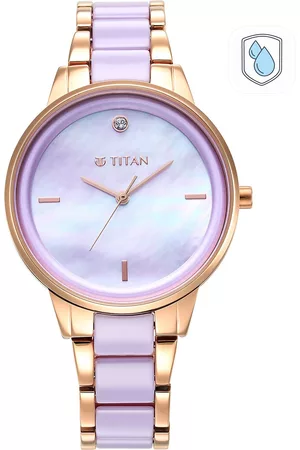 Titan Women Purple Mother of Pearl Dial & Purple Ceramic Bracelet Style Straps Analogue Watch