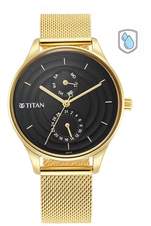 Titan Women Black Brass Dial & Gold-Plated Steel Bracelet Style Straps Analogue Watch