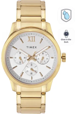 Timex Men White Dial & Gold Toned Stainless Steel Bracelet Straps Analogue Watch TW0TG7604