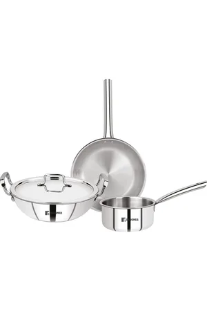 Bergner Tripro TriPly 4 Pcs Set - 24 cm/3 L Kadai, 22 cm/1.7 L Frypan, 16 cm/1.5 L Teapan
